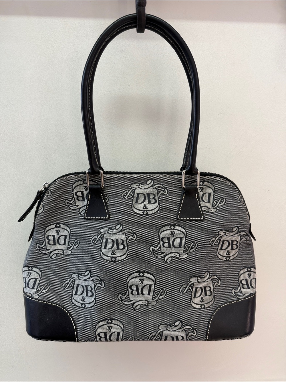 Dooney & Bourke Black and Gray Logo Dome Satchel
